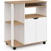 Image de IDMarket - Desserte de cuisine COSI bois blanc et plateaux façon hêtre L.76 CM