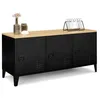 Image de IDMarket - Buffet Bas 113 cm Ester 3 Portes métal Noir Plateau Bois Design Industriel
