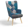 Image de IDMarket - Fauteuil scandinave Ivar en Tissu Patchwork et Velours Bleu