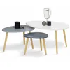 Image de IDMarket - Lot de 3 Tables Basses gigognes Gaia laquées Blanc Gris scandinave