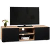 Image de IDMarket - Meuble TV 113 cm ELI Bois façon hêtre Portes Noires