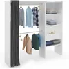 Image de IDMarket - Dressing Extensible Marty 120/170 x 50 x 180 cm Blanc avec étagères + Double penderie + Rideau Gris