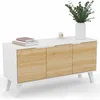 Image de IDMarket - Buffet Bas scandinave 113 cm FINN Blanc 3 Portes façon hêtre