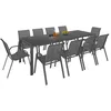 Image de IDMarket - Salon de Jardin Madrid Table 240 CM et 10 chaises empilables Gris Anthracite