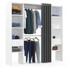 Image de IDMarket - Dressing extensible double MERYL 120/180 x 50 x 180 cm blanc avec étagères + double penderie + rideau gris