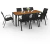 Image de IDMarket - Salon de Jardin NOUMEA Table 190 cm Plateau Verre trempé Effet Bois et 8 chaises empilables Noir et Bois