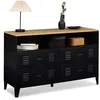 Image de IDMarket - Commode 4 tiroirs Ester 115 cm métal Noir et Plateau façon hêtre avec Niche Design Industriel