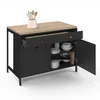 Image de IDMarket - Ilot Central 120 cm Campagne ISIS Plateau Bois façon hêtre et Noir