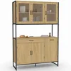 Image de IDMarket - Buffet de Cuisine vitré 120 CM Detroit Meuble vaisselier 6 Portes Design Industriel + tiroir