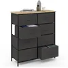 Image de IDMarket - Commode 8 tiroirs en Tissu Alta 80 cm Gris Anthracite et Plateau Effet Bois Design Industriel