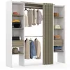 Image de IDMarket - Dressing extensible double MERYL 120/180 x 50 x 180 cm blanc avec étagères hêtre + double penderie + rideau taupe
