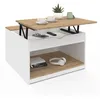 Image de IDMarket - Table Basse Plateau relevable carrée ELEA avec Coffre Bois Blanc et façon hêtre