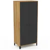 Image de IDMarket - Armoire vestiaire penderie Ester 2 Portes métal Noir et Contour Bois Design Industriel