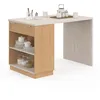 Image de IDMarket - Ilot Central Mange-Debout 4 Personnes VITO 130 cm Bois et Plateau Effet travertin