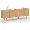 Image de IDMarket - Buffet 180 cm Juliette XXL 4 Portes et 3 tiroirs Effet Lattes tasseau Bois