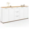 Image de IDMarket - Buffet 180 cm VITO XXL 4 Portes avec 3 tiroirs Bois et Blanc