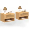 Image de IDMarket - Lot de 2 Tables de Chevet murales Robert 1 tiroir avec Niche Effet Naturel cannage et Bois