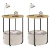 Image de IDMarket - Lot de 2 Tables de Chevet, Tables d'appoint, Bout de canapé Detroit Rondes avec Panier en Tissu Design Industriel
