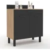 Image de IDMarket - Buffet Bas de Cuisine 80 cm CINA Plan de Travail H.83 cm 2 Portes + tiroir façon hêtre et Noir