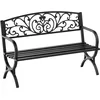 Image de Outsunny Banc de Jardin terrasse en Acier Fonte Noir 3 Places 127 x 60 x 85 cm Charge Max 240 Kg