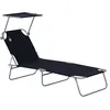 Image de Outsunny Transat Bain de Soleil Pliable Chaise Longue Pliante Grand Confort Dossier Inclinable Multi-Positions et Pare-Soleil Réglable 187L x 58l x 36H cm Noir