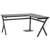 Image de HOMCOM Bureau Informatique d'angle 155L x 130l x 76H cm Plateau en Bois Cadre en Acier Noir