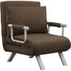 Image de HOMCOM Fauteuil chauffeuse canapé-lit Convertible 1 Place déhoussable Grand Confort Coussin Pieds accoudoirs métal suède Marron