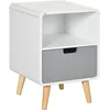 Image de HOMCOM Table de Nuit Table de Chevet scandinave 40L x 38l x 58H cm tiroir + Niche en Bois Blanc Bleu Gris