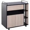Image de HOMCOM Chariot de Service desserte de Cuisine à roulettes Multi-rangements Placard Double Portes + 3 étagères + Niche + tiroir Panneaux Particules Noir chêne