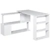 Image de HOMCOM Bureau d'angle Table de Salle à Manger avec Rangement Bureau Informatique modulable bibliothèque intégrée + étagère 3 Niveaux Blanc