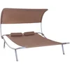Image de Outsunny Bain de Soleil 2 Places lit de Jardin Design Contemporain Toit réglable 2 roulettes 2 oreillers Acier époxy Polyester Marron foncé