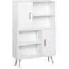 Image de HOMCOM Bibliothèque scandinave 4 niches + 2 placards avec étagère dim. 80L x 24l x 123H cm Pieds effilés inclinés Bois Massif Panneaux Particules Blanc