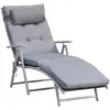 Image de Outsunny Bain de Soleil Pliable transat inclinable 7 Positions Chaise Longue Grand Confort avec Matelas + accoudoirs métal époxy textilène Polyester Gris