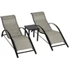 Image de Outsunny Lot de 2 Bains de Soleil Design Contemporain Table Basse Plateau Verre trempé métal époxy textilène Gris