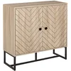Image de HOMCOM Buffet Salon Meuble de Rangement Armoire de Cuisine avec Placard Portes et étagère réglable, Motif Chevron, Pied métal, Style Moderne Buffet Salle à Manger et Salon, 108 x 40 x 80 cm, chêne