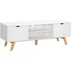 Image de HOMCOM Meuble TV Moderne Scandinave 2 Portes 150L x 39l x 50H cm Blanc