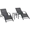 Image de Outsunny Lot de 2 Bains de Soleil Chaise Longue Design Contemporain Table Basse Plateau Verre trempé métal époxy textilène Noir