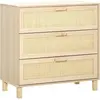Image de HOMCOM Commode 3 tiroirs cannage en rotin dim. 80L x 40l x 80H cm MDF Aspect Bois Clair