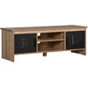 Image de HOMCOM Meuble TV Banc TV 110 cm Design Industriel, avec 2 placards, 2 niches, 2 Passe-Fils, Aspect Bois veinage Portes métal Noir