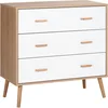 Image de HOMCOM Commode Design scandinave 3 tiroirs coulissants Pieds effilés inclinés Panneaux Particules Blanc Aspect Bois Clair