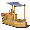 Image de Outsunny Bac à Sable Bateau de Pirate en Bois - Voile d'ombrage, Coffre Rangement, gouvernail - Bois Sapin pré-huilé 160x70x103cm