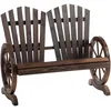 Image de Outsunny Banc de Jardin 2 Places Adirondack Style Rustique Chic accoudoirs Roues Charette Bois Sapin traité carbonisation