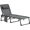 Image de Outsunny Chaise Longue Pliable Bain de Soleil transat de Relaxation Dossier inclinable 5 Niveaux tétière Amovible Pochette latérale intégrée revêtement textilène Acier dim. 189x58x30cm Gris