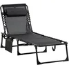 Image de Outsunny Chaise Longue Pliable Bain de Soleil transat de Relaxation Dossier inclinable 5 Niveaux têtière Amovible Pochette latérale intégrée revêtement textilène Acier dim. 189x58x30cm Noir