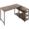 Image de HOMCOM Bureau Informatique Design Industriel Bureau d'angle 3 étagères Aspect Vieux Bois métal Noir