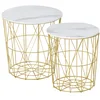 Image de HOMCOM Lot de 2 Tables Basses gigognes - Tables d'appoint Rondes encastrables Style néo-rétro Bicolore Structure métal doré Plateau MDF Aspect marbre Blanc