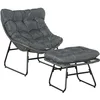 Image de Outsunny Fauteuil Chaise de Jardin avec Repose-Pieds en métal époxy et résine tressée Aspect rotin avec Coussins Moelleux - Gris