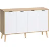 Image de HOMCOM Buffet Salon, Meuble de Rangement avec 4 Portes et étagère réglable, Pieds en Bois de pin, Buffet Salle à Manger Cuisine et Chambre, 120 x 35 x 77,4 cm, Blanc et Bois Naturel