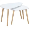 Image de HOMCOM Lot de 2 Tables Basses gigognes Design scandinave Pieds en Bois et Plateau en Bois, Blanc
