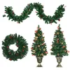 Image de HOMCOM Lot de 4 pièces décoration de Noël Lumineuse 1 Couronne + 1 Guirlande + 2 sapins de noël